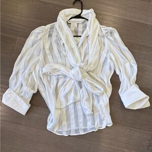 Gretchen Scott Designs Sheer White Striped Blouse with Bow woman’s sz M